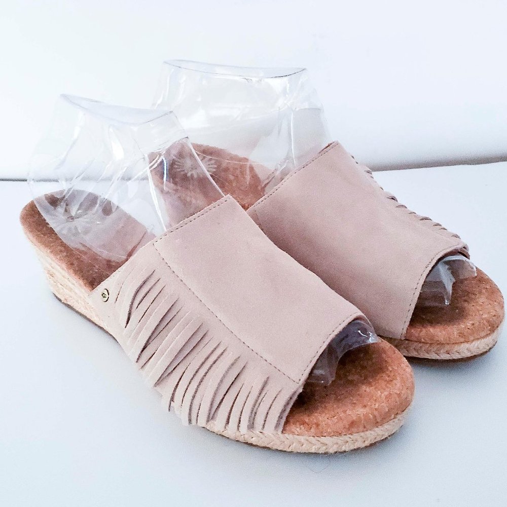 UGG Nude Fringe Espadrille Wedge Sandals